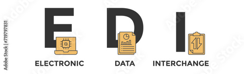 EDI banner web icon vector illustration concept for electronic data interchange of business documents standard format with a cloud server, exchange, database, file, chart, automation, and process icon