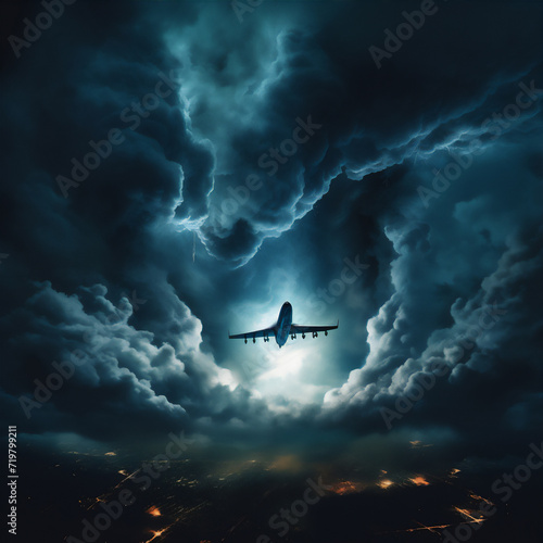 airplane through the storm clouds