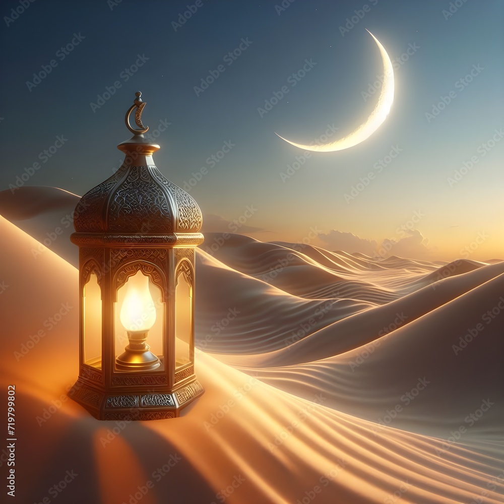 Muslim luminary at night in the desert moon Muslim luminary at night in the desert moon
