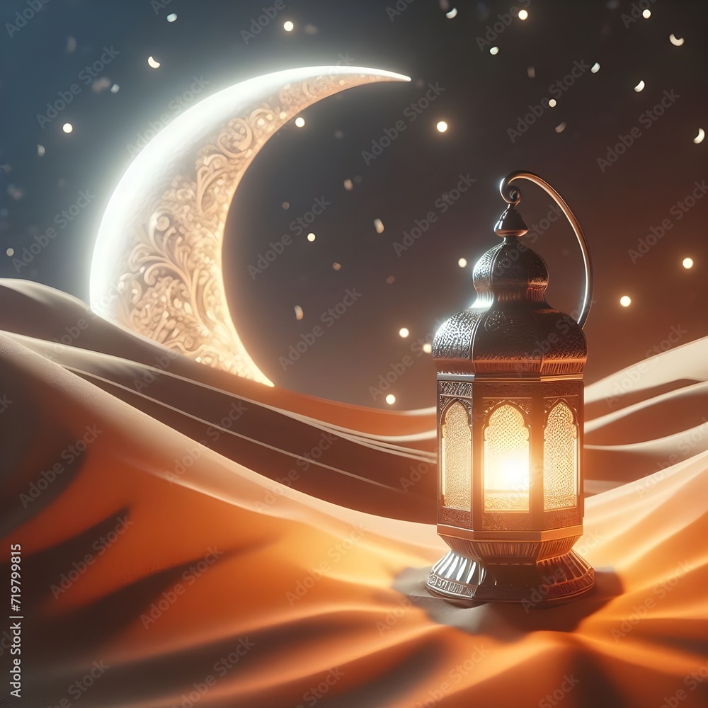 Muslim luminary at night in the desert moon