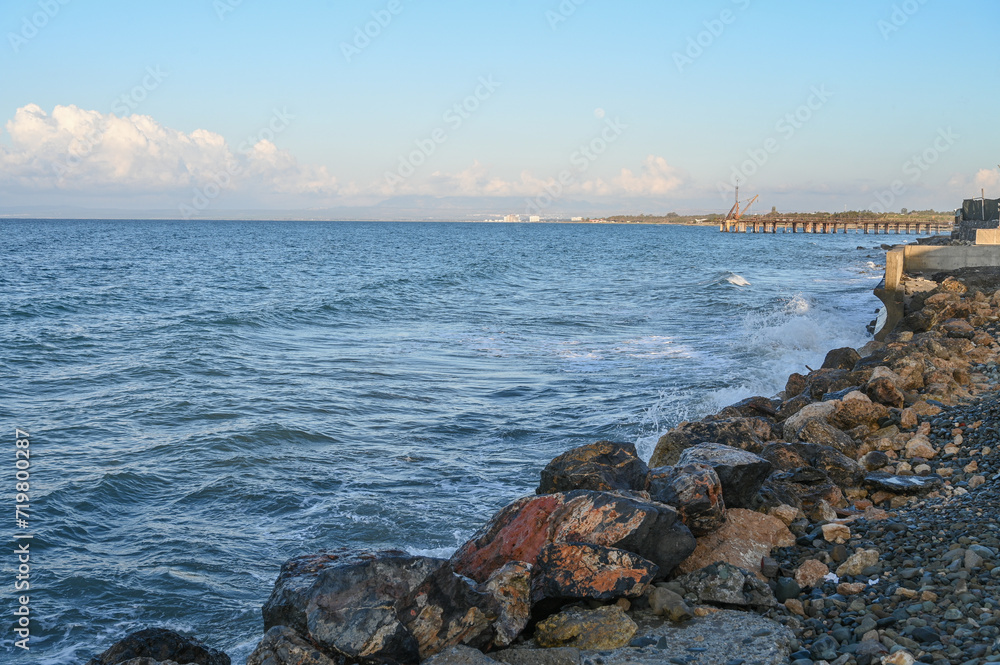 view of the waves of the Mediterranean sea mountains and stones 7