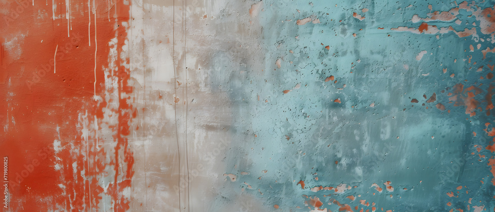 Peeling Orange and Blue Wall With Flaking Paint