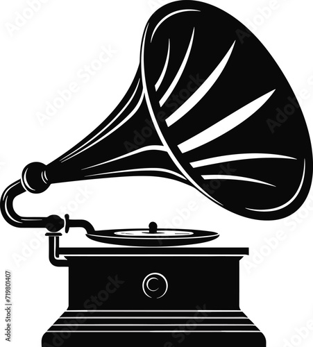 Classic Gramophone Silhouette in Black Vector Design