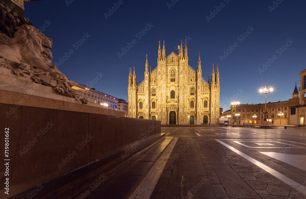 Cathedral of the Nativity of the Virgin Mary in Milan at dawn.