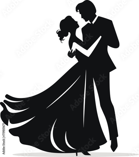 Couple in Waltz Dance Pose, Ballroom Vector Silhouette