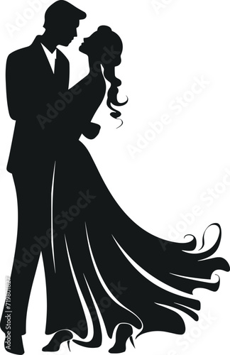 Intimate Couple Waltz Moment, Elegant Dance Silhouette Vector