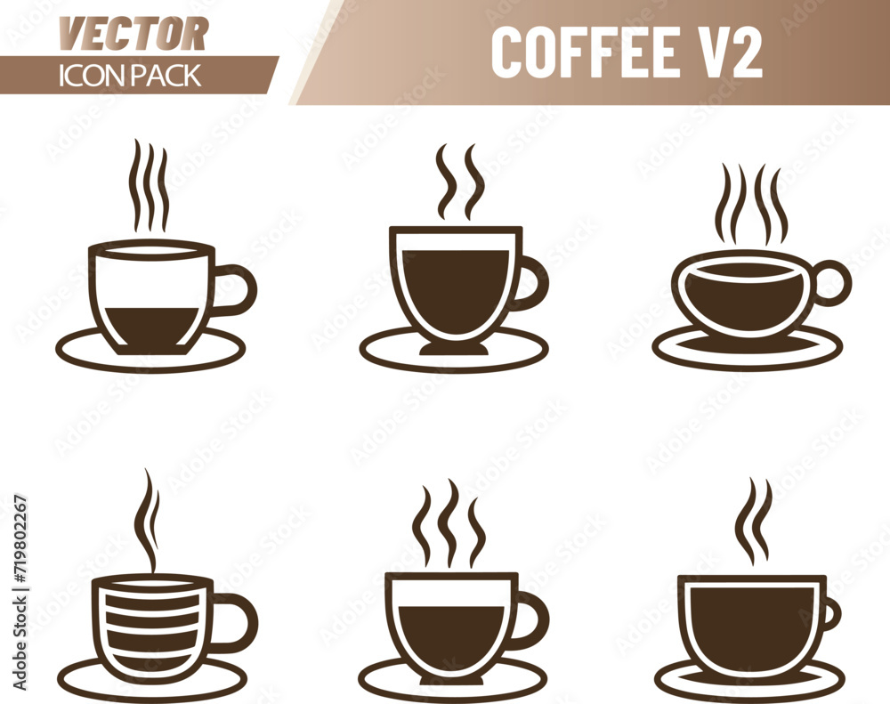 Variety of Coffee Cups Steam Illustrations Set Variety of Coffee Cups Steam Illustrations Set