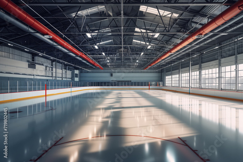 Empty hockey arena ice skating rink before a game or practice