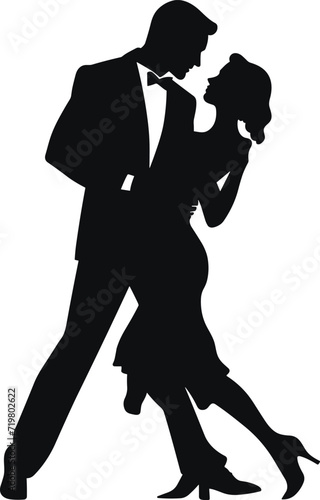 Silhouette of Couple Dancing Tango in Elegant Attire Vector Logo