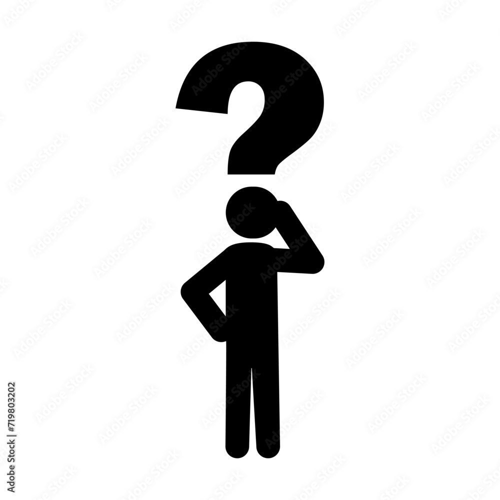 Icon of person with doubts. Question mark man icon. Vector illustration. EPS 10. Icon of person with doubts. Question mark man icon. Vector illustration. EPS 10.