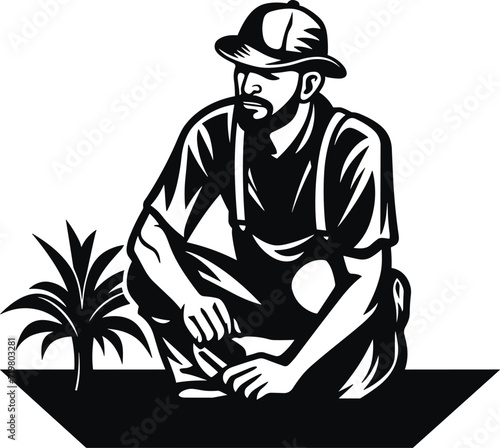 Wallpaper Mural Gardener Tending to Plants Vector Art Torontodigital.ca