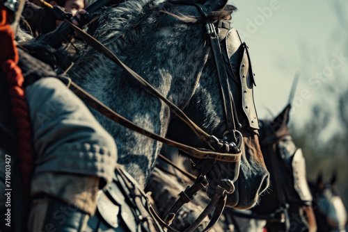 Close-up Ancient Chinese soldiers rode horses to lead troops in war