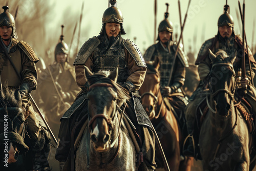 Ancient Chinese soldiers rode horses and shot arrows to lead the army in war