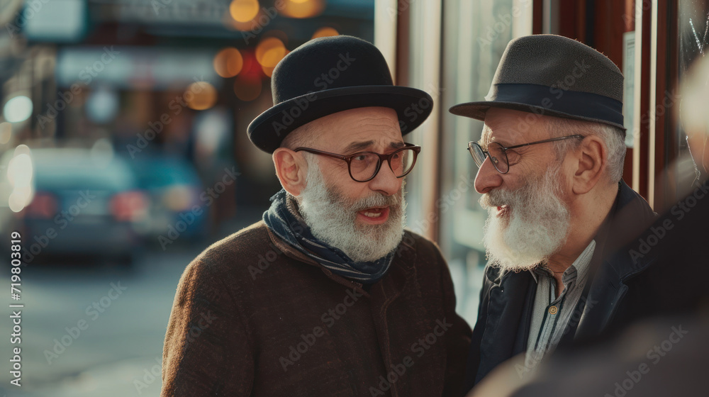 Jewish male wearing Kippah talking outside Jewish male wearing Kippah talking outside