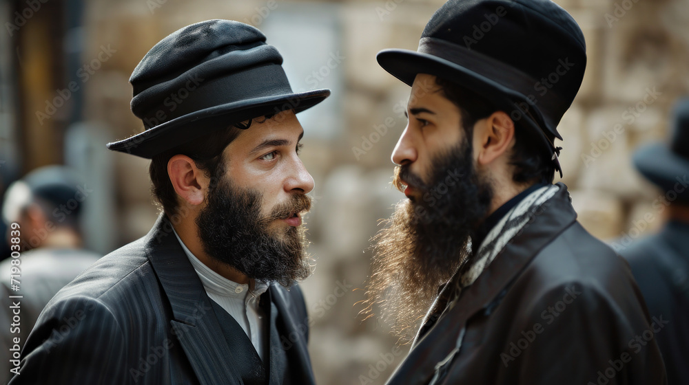Jewish male wearing Kippah talking outside Jewish male wearing Kippah talking outside
