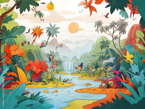 tropical landscape with tropical fishes