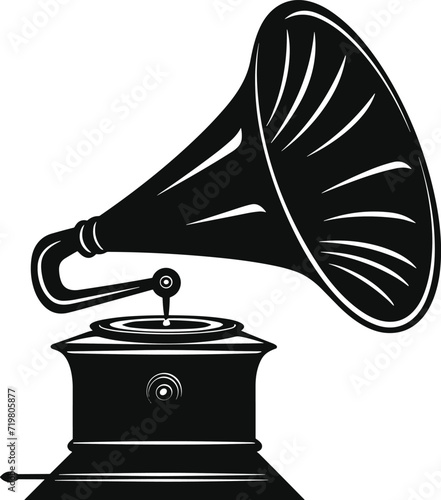 Antique Gramophone Silhouette Vector Art in Monochrome