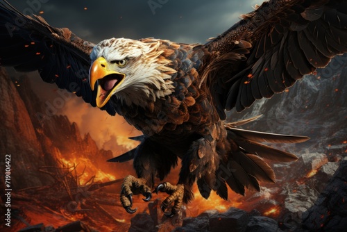 A majestic eagle soaring over mountain peaks © Mahenz