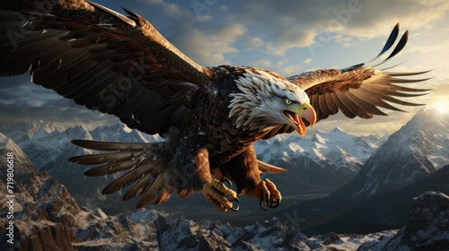 A majestic eagle soaring over mountain peaks