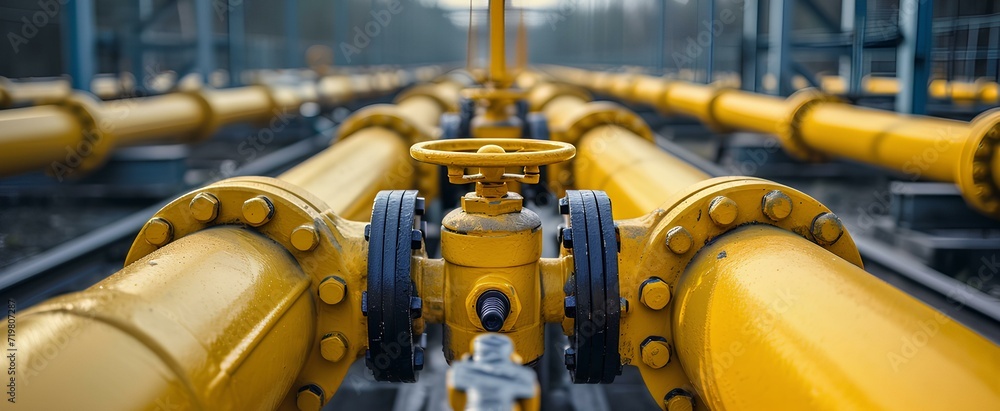 Gas pipes oil energy. Yellow gas pipeline energy equipment. Fuel power technology. Safety valve in gas pipe industry. generative AI Gas pipes oil energy. Yellow gas pipeline energy equipment. Fuel power technology. Safety valve in gas pipe industry. generative AI