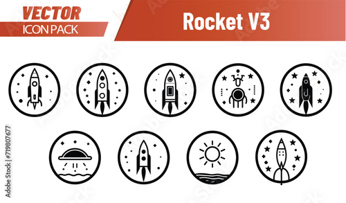 Rocket and Space Icons Collection - Simplistic Line Art Designs