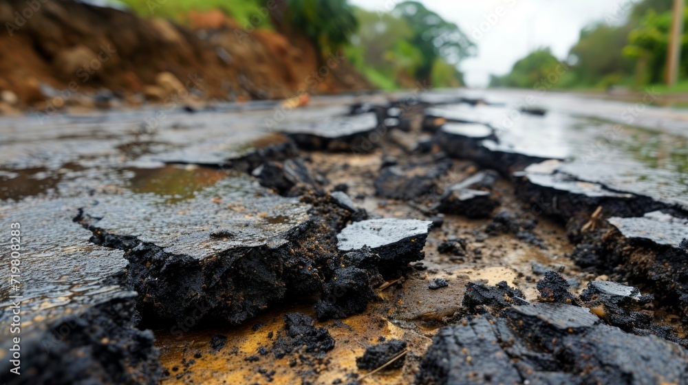 closeup Asphalt road damaged by the earthquake closeup Asphalt road damaged by the earthquake