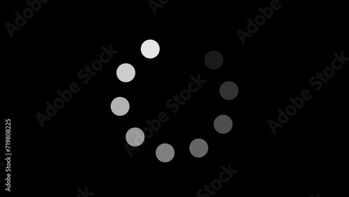Loading, buffering white gradient circle animation on a black background. Loop loading 4k photo