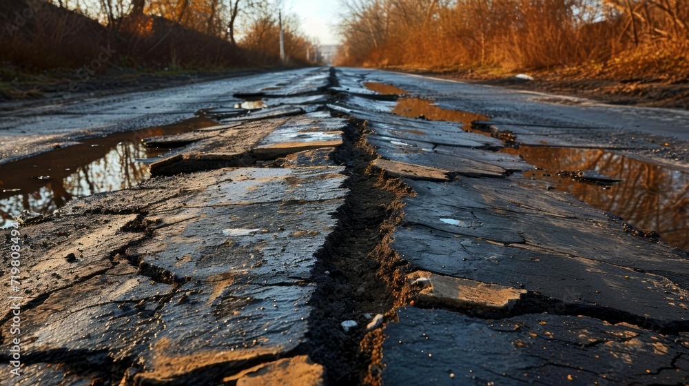 closeup Asphalt road damaged by the earthquake closeup Asphalt road damaged by the earthquake