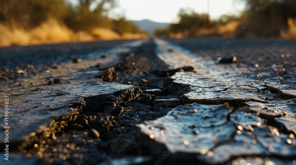 Dirty road with potholes after rain, selective focus. Dirty road with potholes after rain, selective focus.