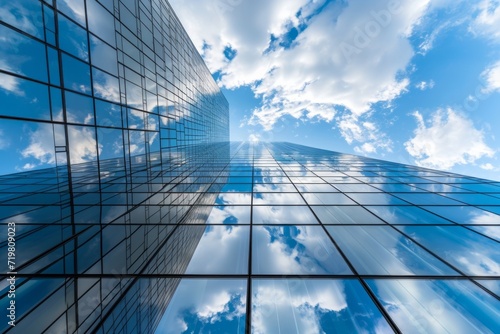 Reflection of clouds on a skyscraper glass facade