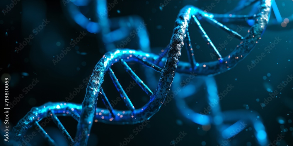 DNA double helix structure with a blue glow