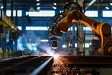 Robotic arm performing welding in factory