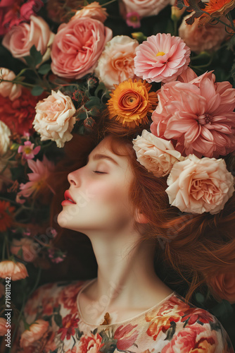  Beautiful Young woman with Flowers