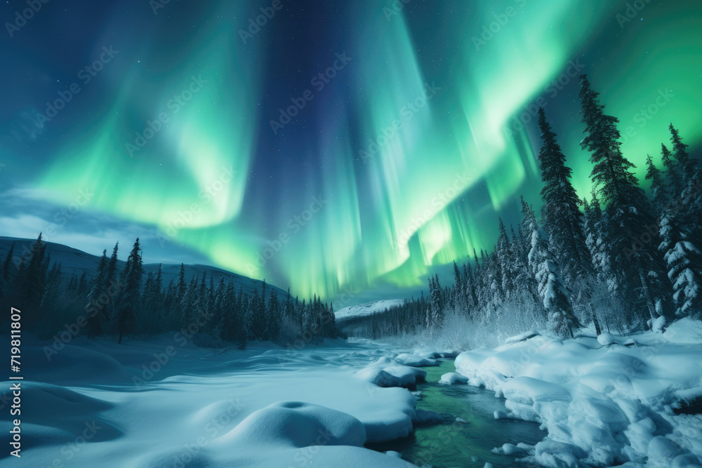 Arctic forest nature astronomy snow winter sky landscape aurora night
