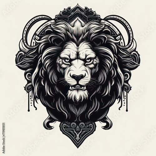Lion king head illustration design with crown, classic baroque style. 