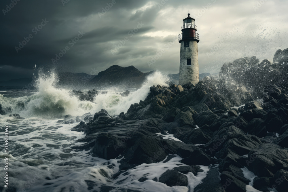 Lighthouse danger wind weather nature beacon ocean sky storm water sea