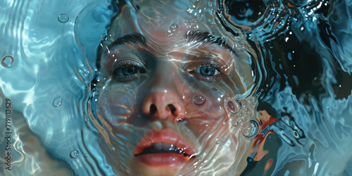 a woman whose face is surrounded by water, generative AI