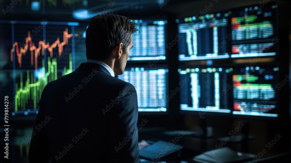 An IT expert businessman is operating a computer with a monitor screen in front of him. An IT expert businessman is operating a computer with a monitor screen in front of him.