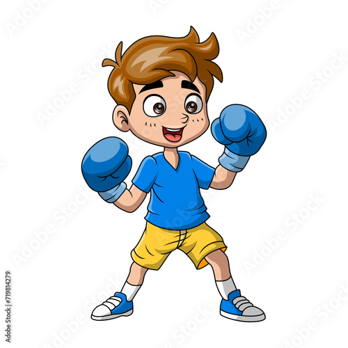 Cute little boy cartoon boxing