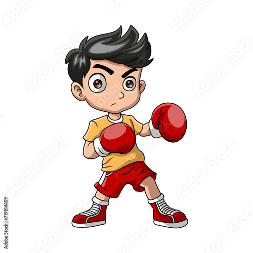 Cute little boy cartoon boxing