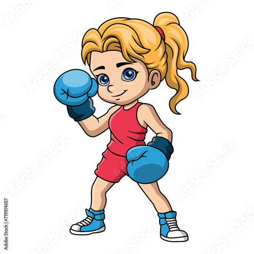 Cute little girl cartoon boxing