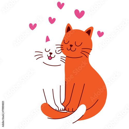 two cat cuddle each other with heart for valentine