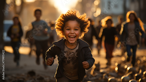 Happy South American children run. Generative AI