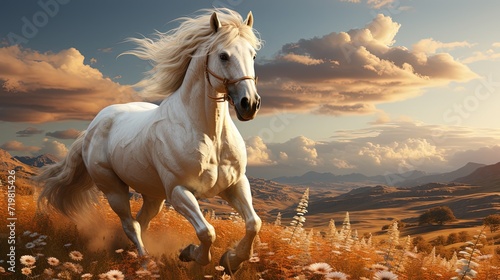A majestic horse galloping across a field