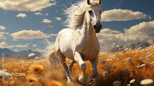 A majestic horse galloping across a field