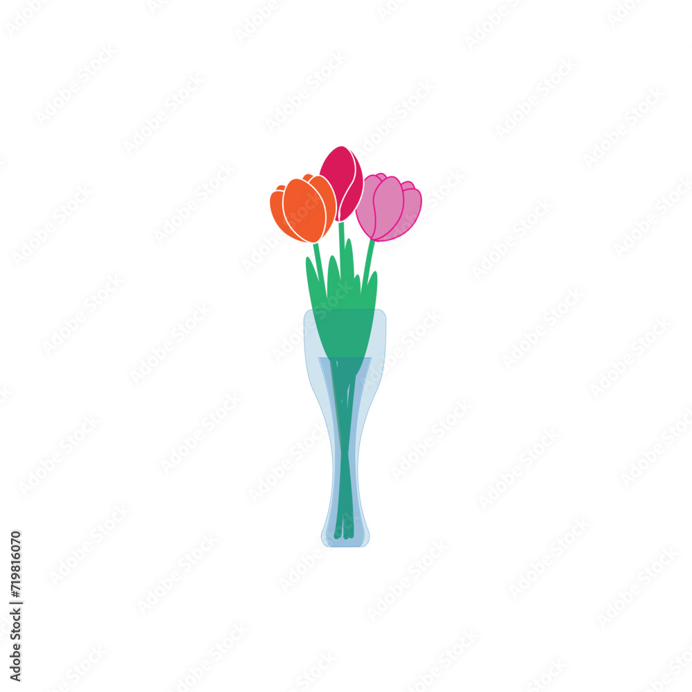 a beautiful transparent vase, water in a vase, tulips of different colors, a bouquet of flowers for valentine's day a beautiful transparent vase, water in a vase, tulips of different colors, a bouquet of flowers for valentine's day