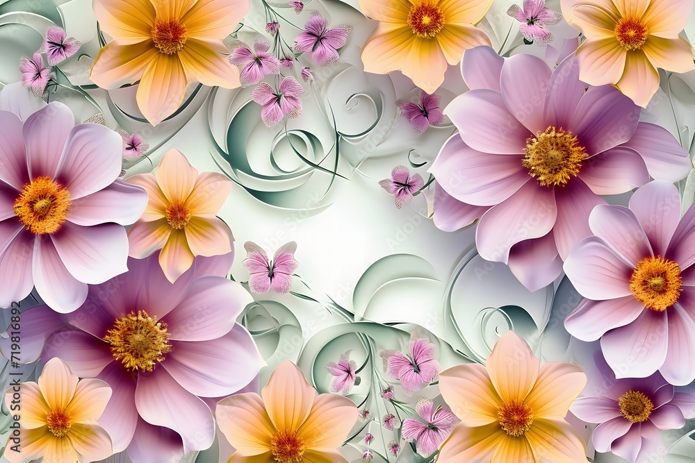 flower card design 3d template, in the style of feminine sticker art, paper sculptures, shaped canvas, floral motifs. 