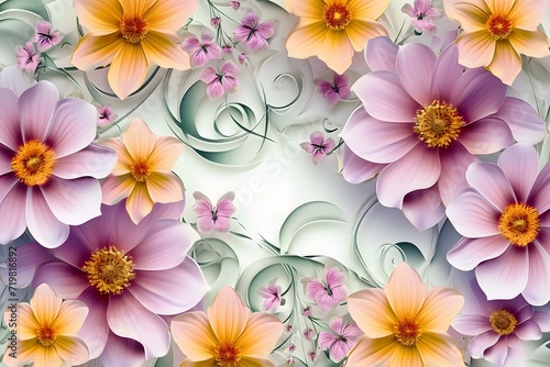 flower card design 3d template  in the style of feminine sticker art  paper sculptures  shaped canvas  floral motifs. 