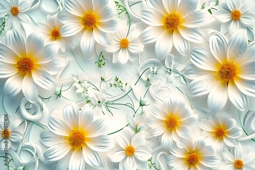 paper art pastel color flower abstract background, 3d rendering