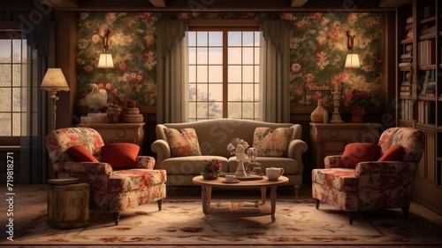 Modern elegant living room interior with sophisticated color palette 